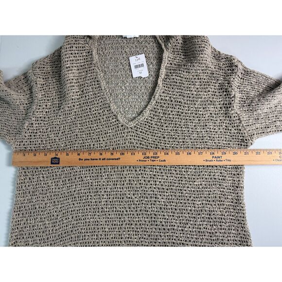 J Jill Pure Jill Pullover Open Knit Hooded Sweater Tan Cotton Women's M - NWT - Picture 6 of 11